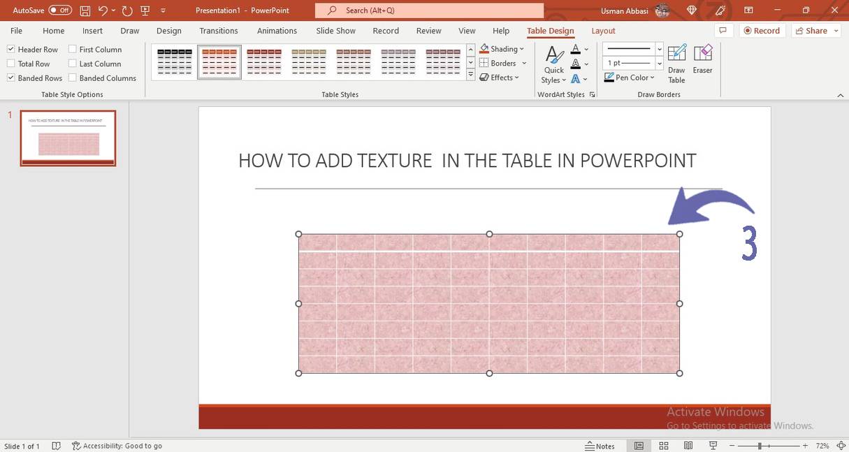 Texture filling in the table in PowerPoint