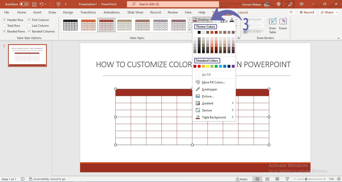 Customizing table colors in PowerPoint