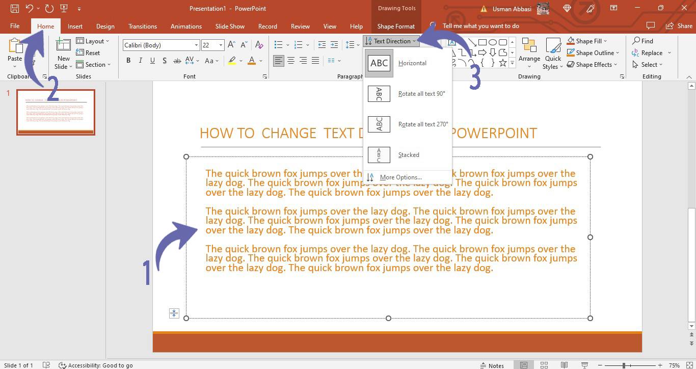 Changing text direction in PowerPoint