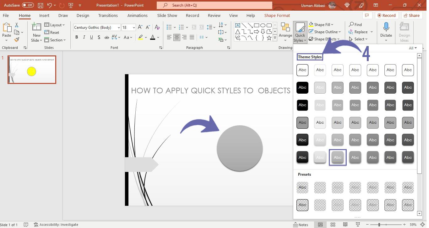 Applying quick styles to objects in PowerPoint
