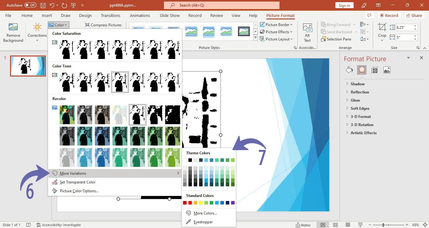 Applying colour filters to a picture in PowerPoint