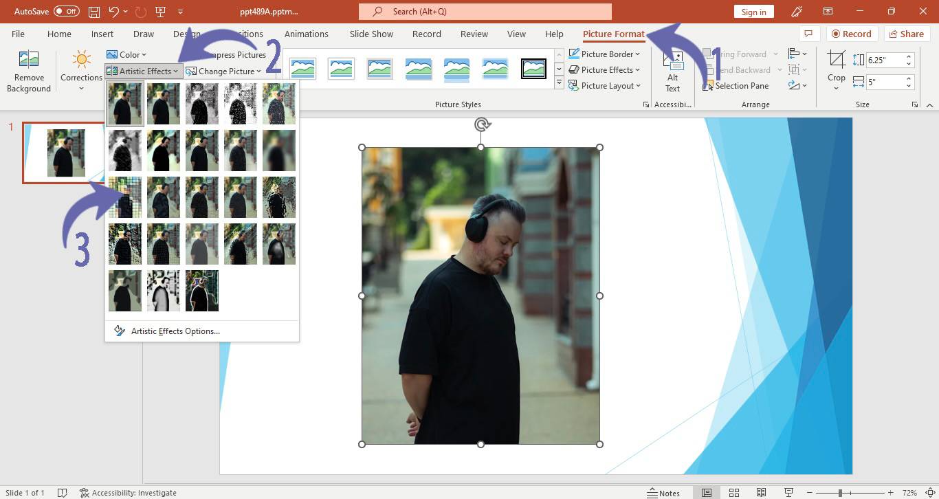 Applying artistic effects to a picture in PowerPoint