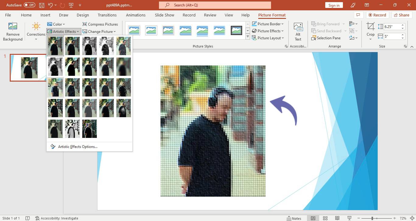 Applying artistic effects to a picture in PowerPoint
