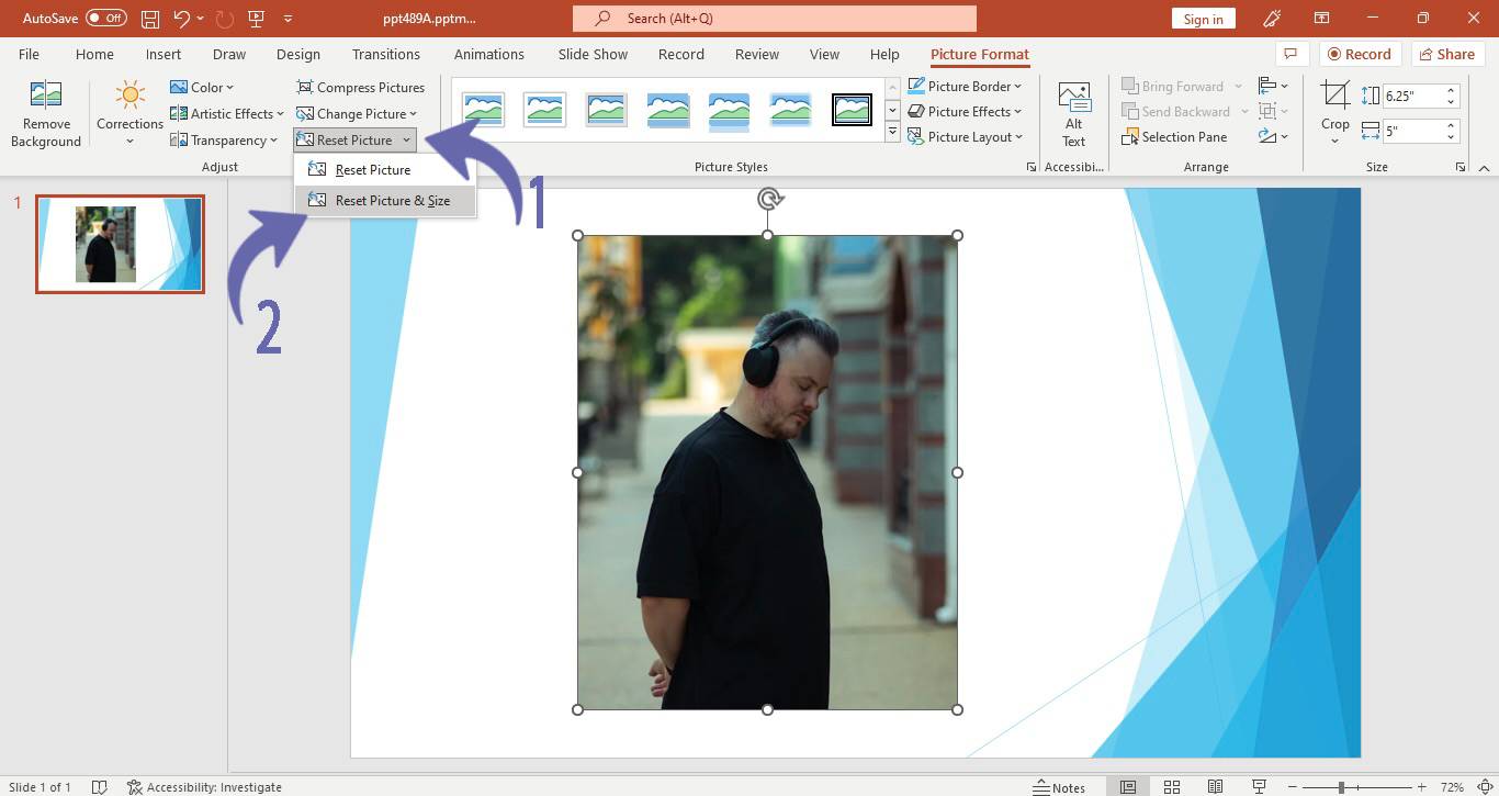 Resetting effects applied to the picture in PowerPoint