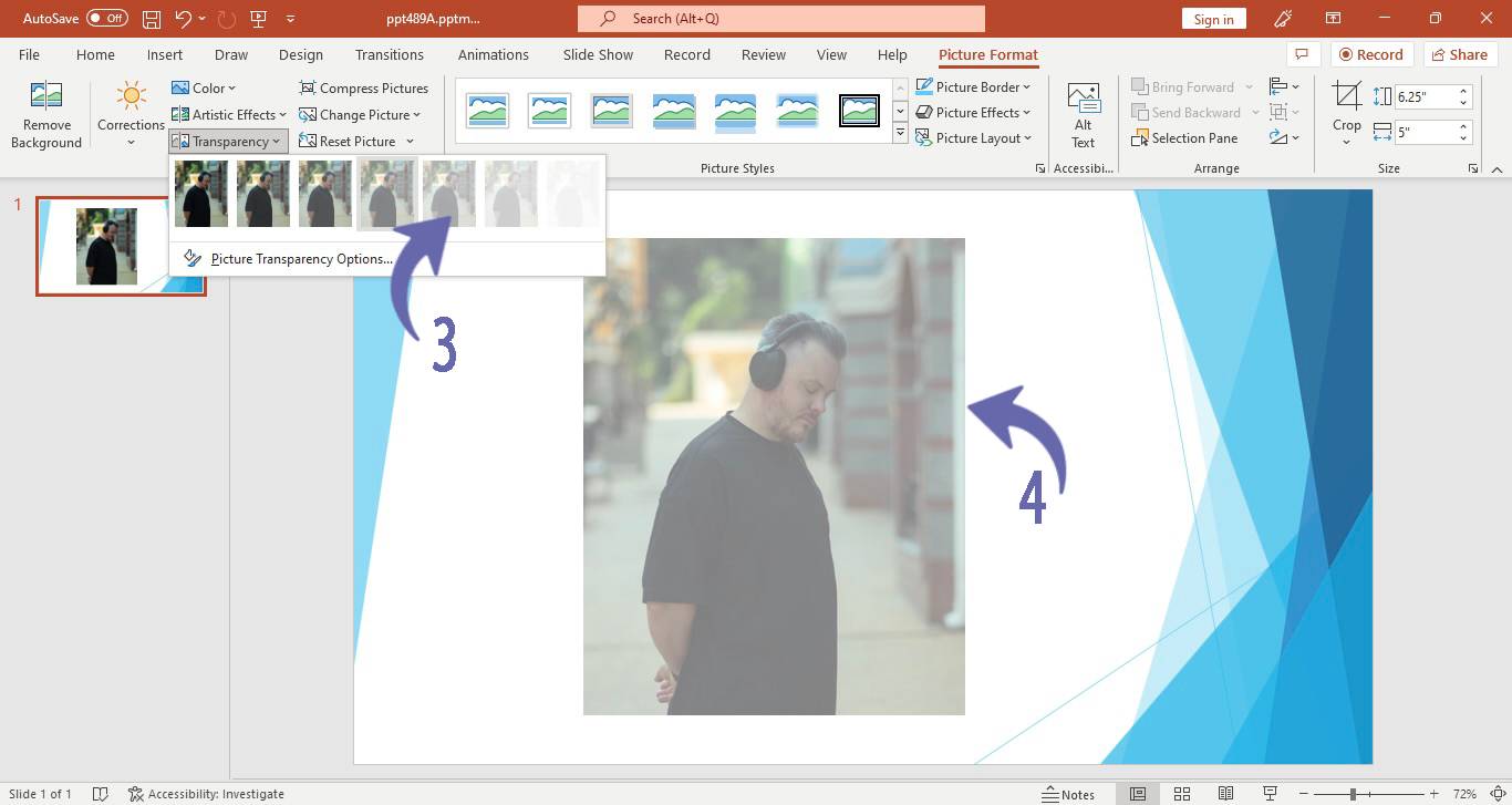 Adjusting transparency level of an image in PowerPoint