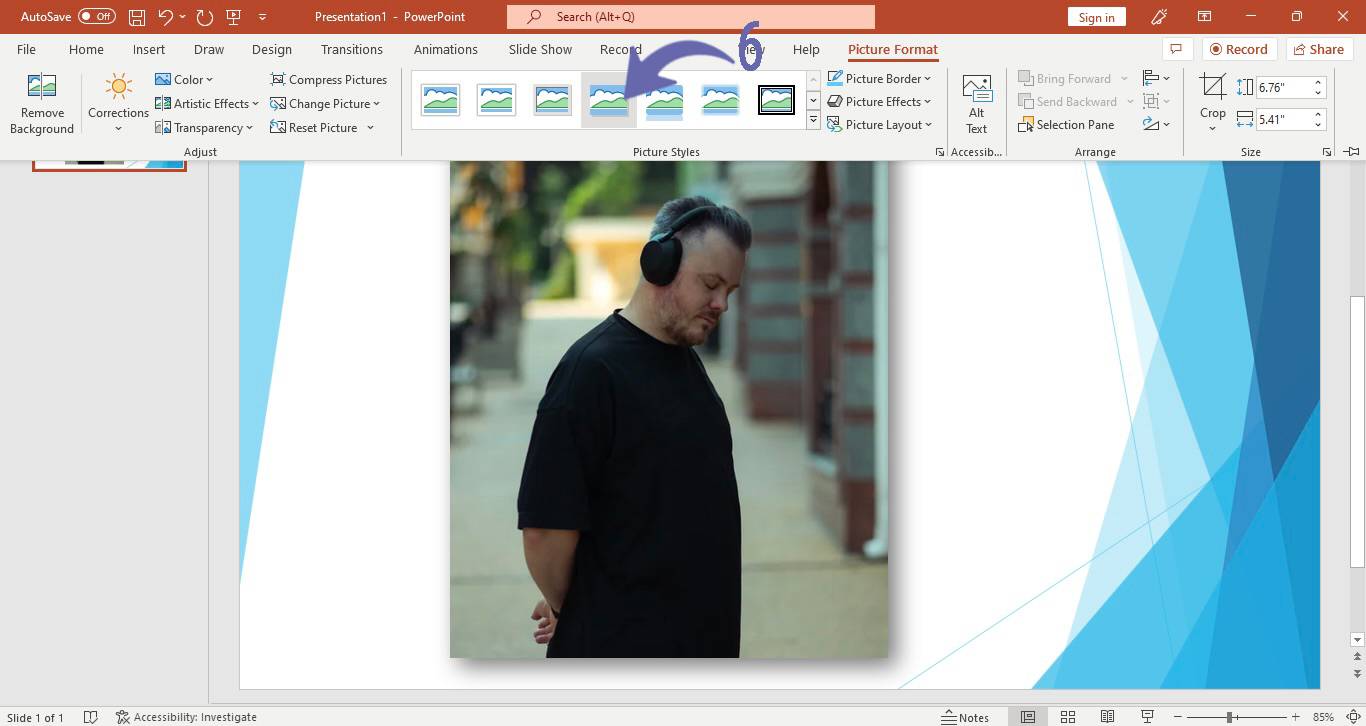 Applying quick styles to a picture in PowerPoint