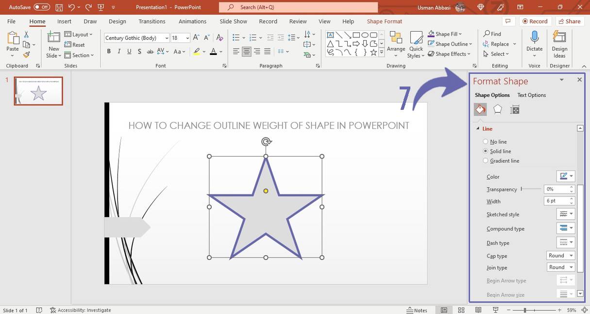 Changing shape outline weight in PowerPoint