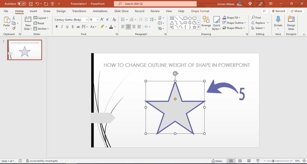 Changing shape outline weight in PowerPoint