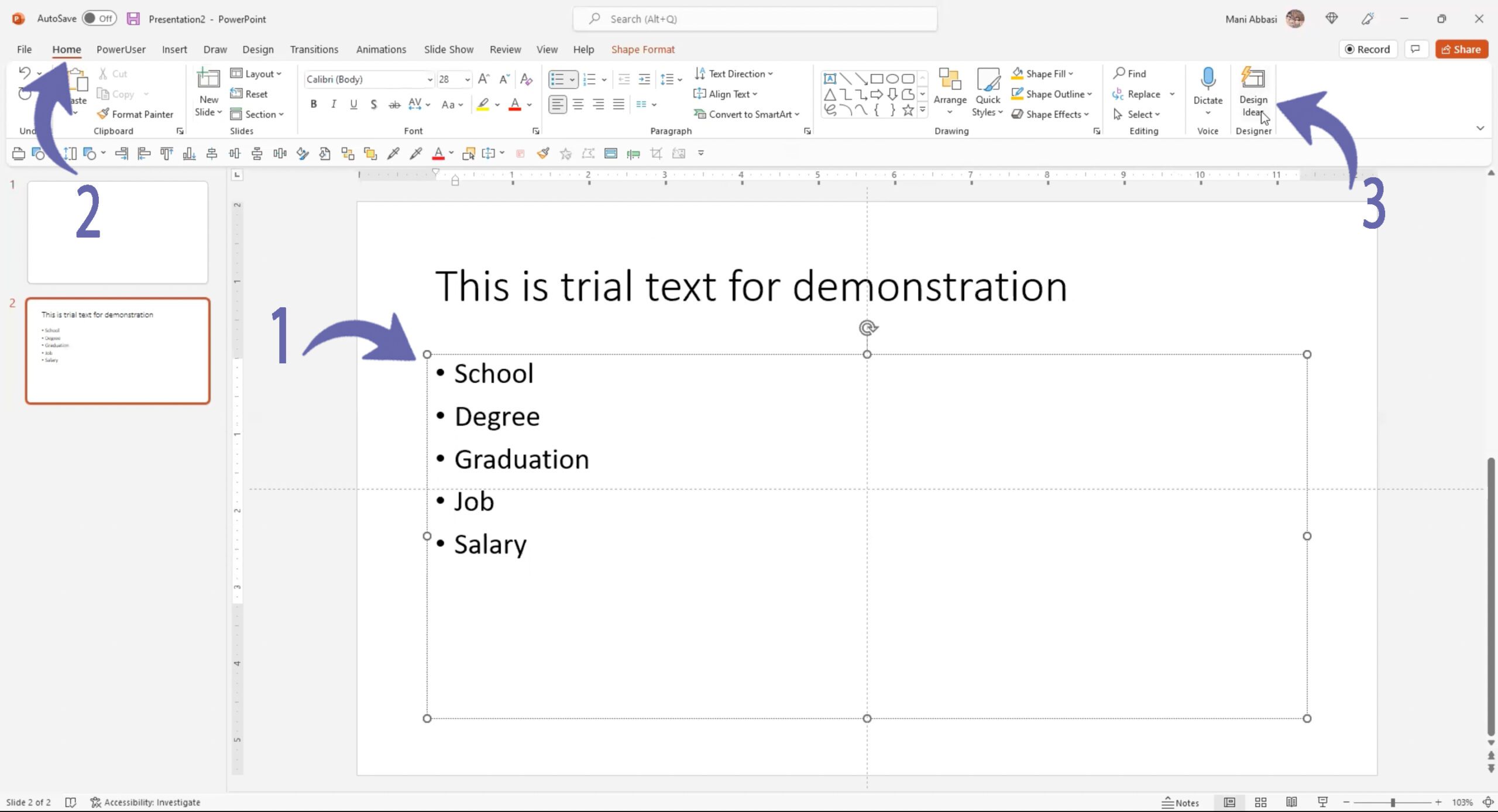 Applying slide design ideas feature in PowerPoint