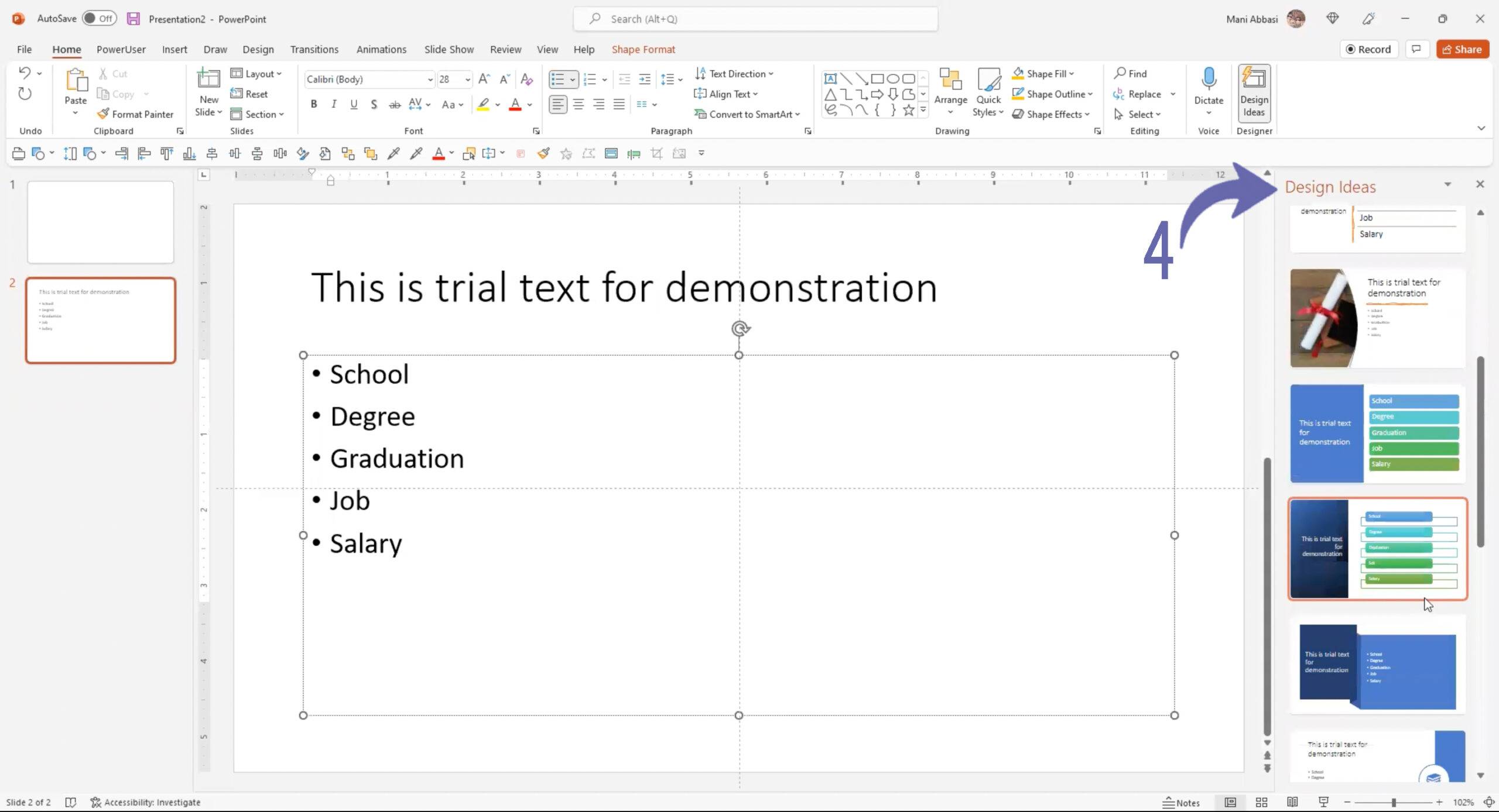 Applying slide design ideas feature in PowerPoint