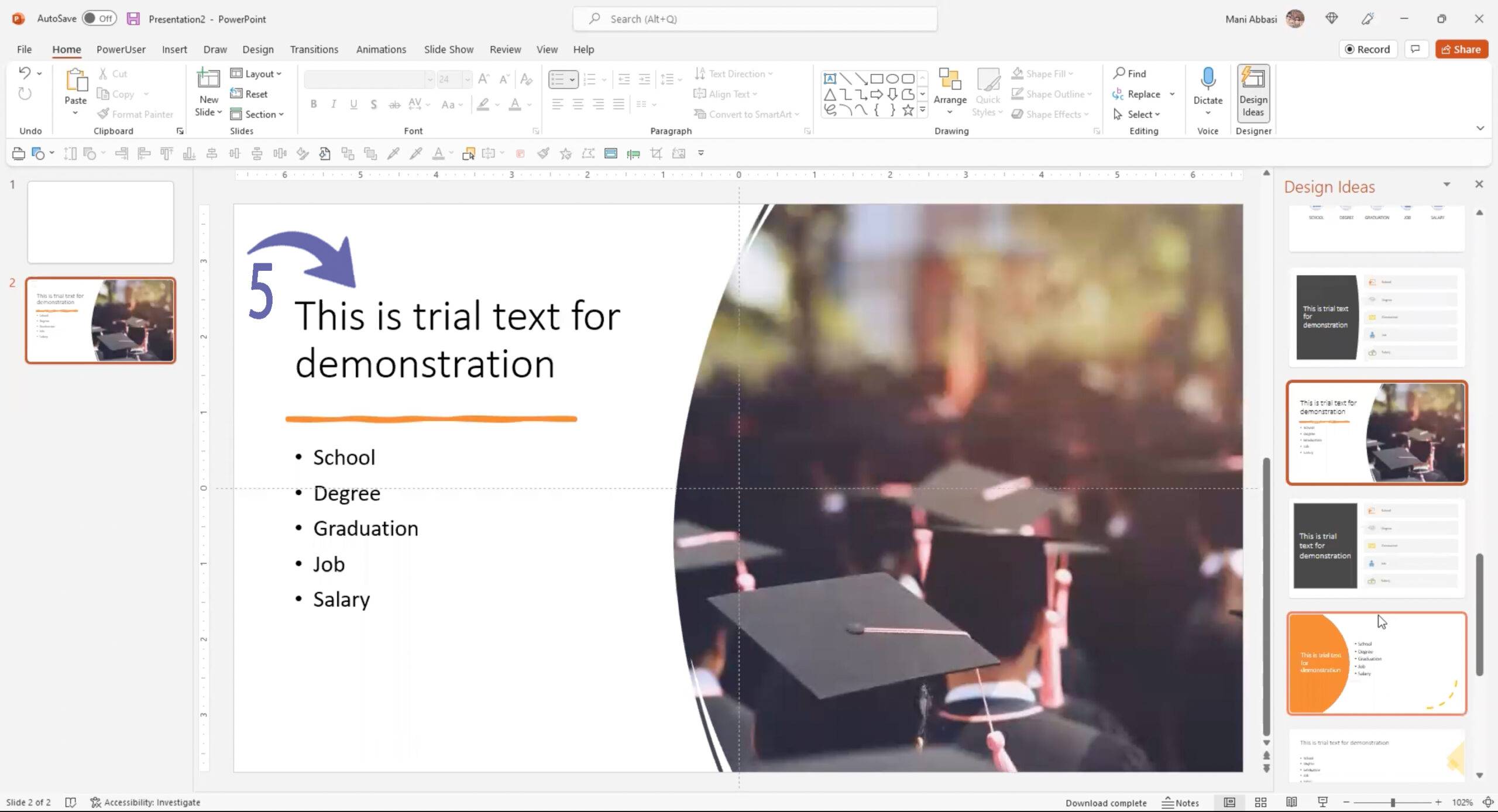 Applying slide design ideas feature in PowerPoint