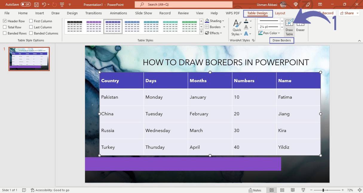 Drawing table in PowerPoint