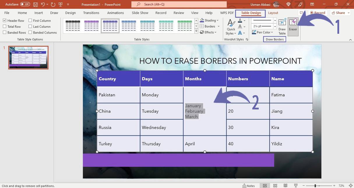Erasing table in PowerPoint