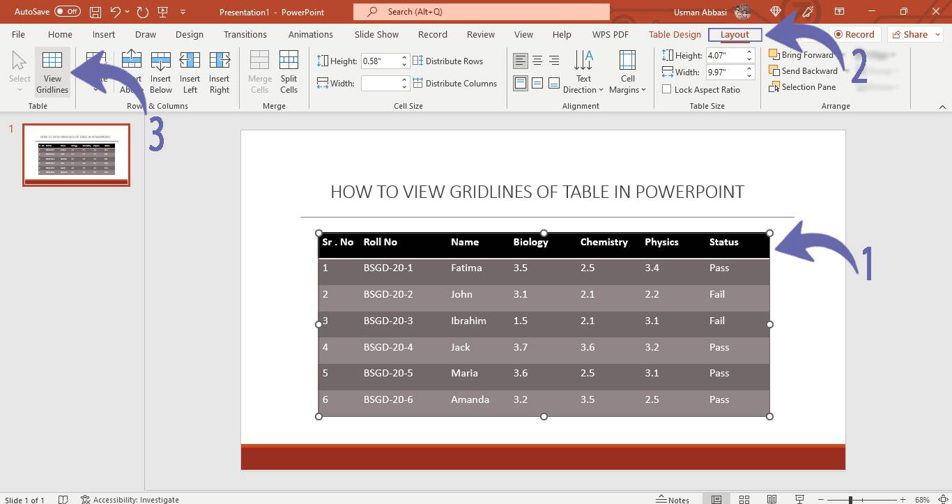 Viewing table gridlines in PowerPoint