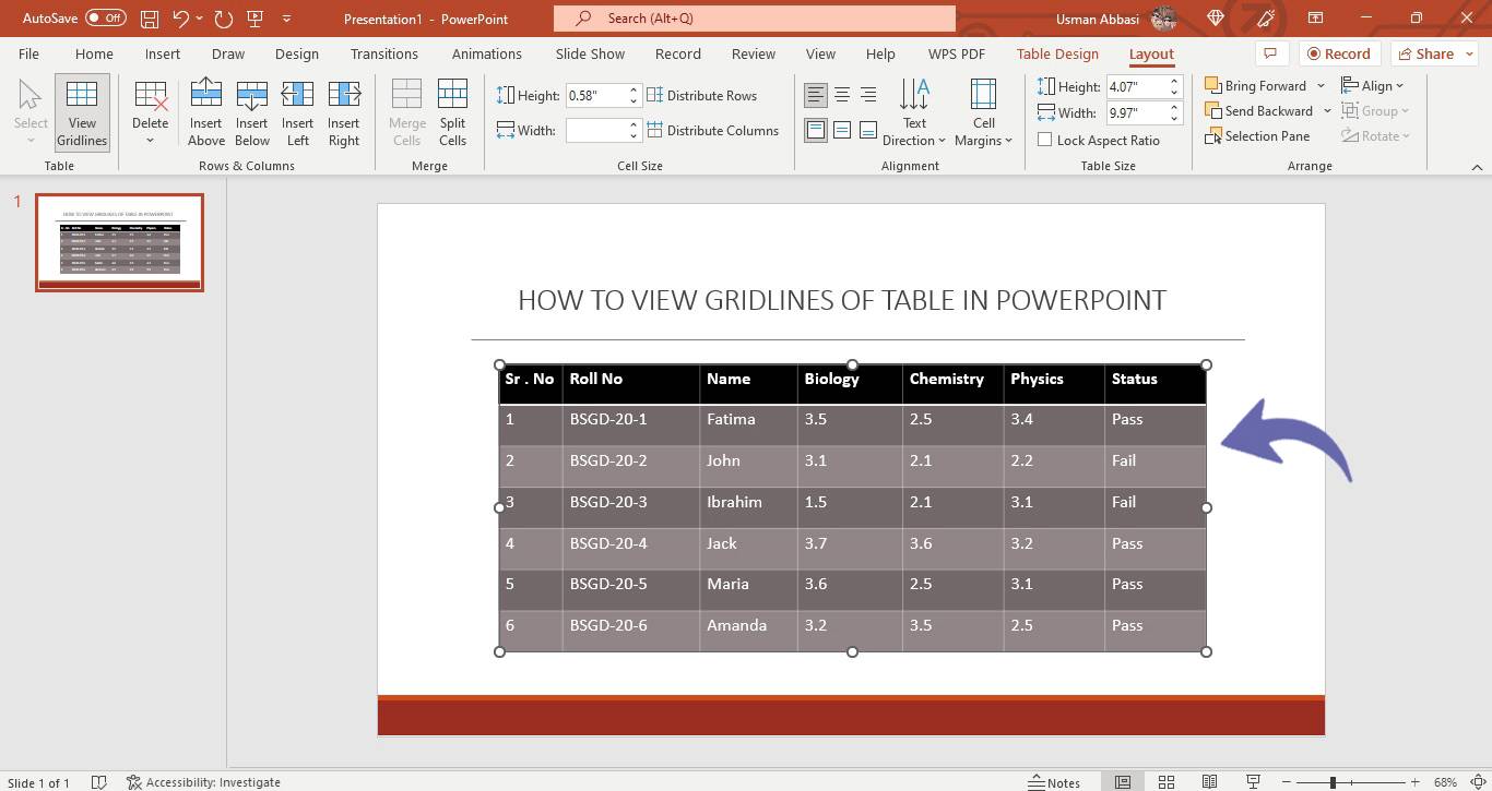 Viewing table gridlines in PowerPoint