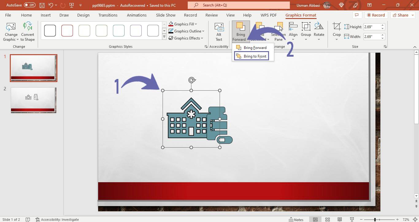 Arranging the icons in PowerPoint