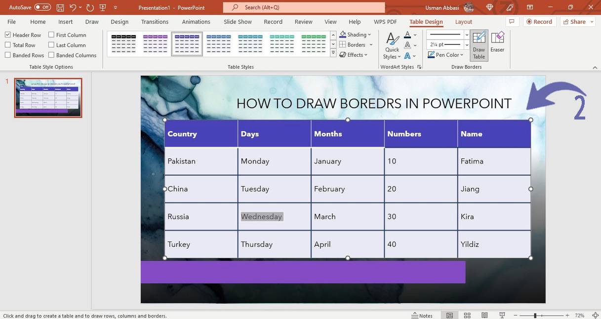 Drawing table in PowerPoint