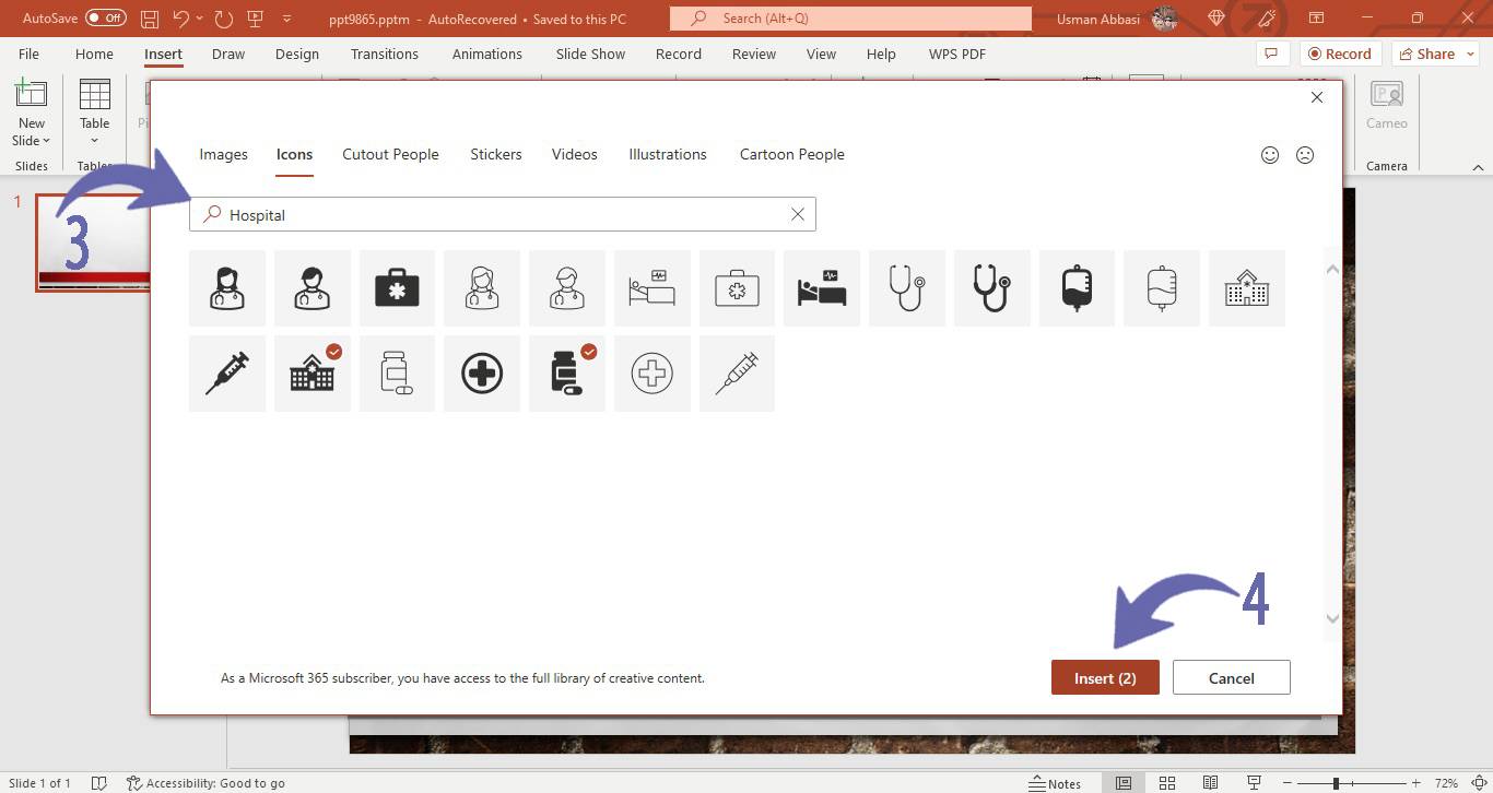 Inserting an icon in PowerPoint