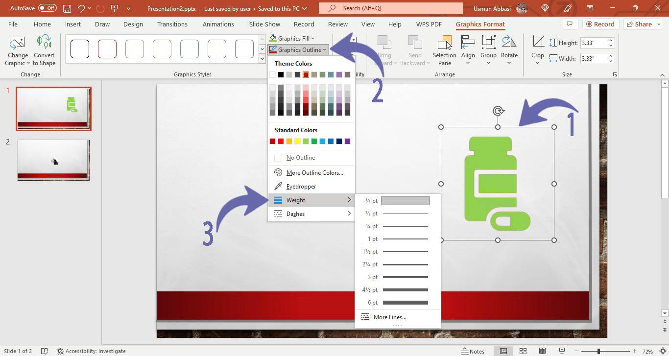 Customizing outline weight of an icon in PowerPoint